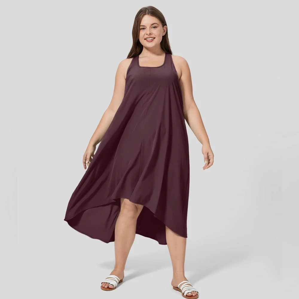HALARA Breezeful Racerback High Low Flowy Midi Quick Dry Casual Plus Size Dress